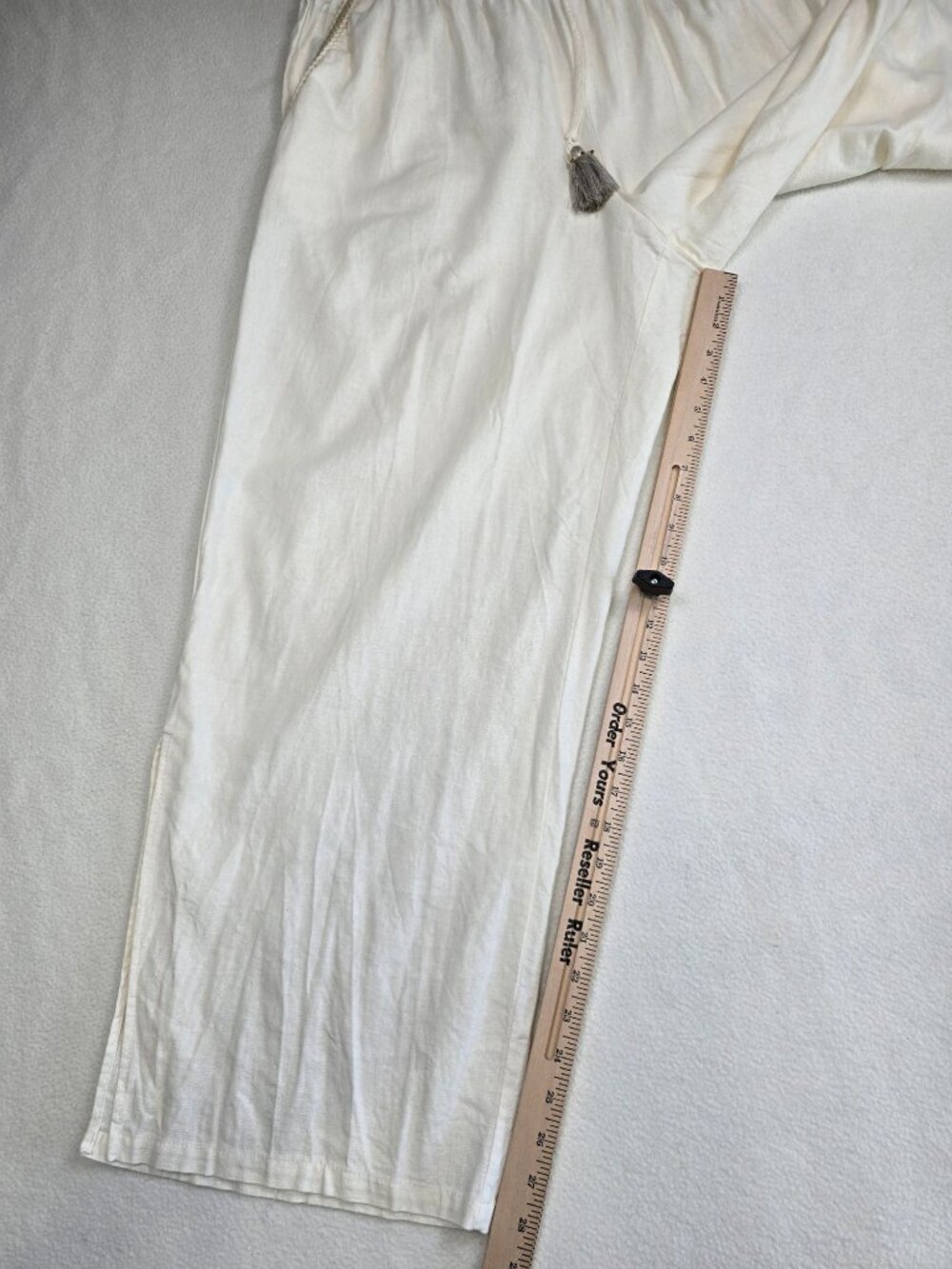 Melissa Paige White Linen Blend Drawstring Pants XL With Tassels Boho - Picture 4 of 5